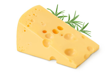 piece of cheese isolated on white background with clipping path and full depth of field