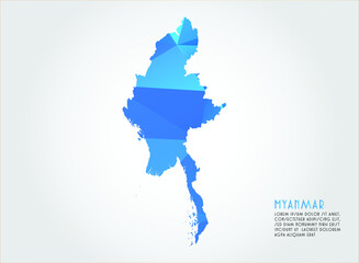 Myanmar map blue Color on white background polygonal	