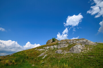 View to limestone rocks residues at the North of Moldova