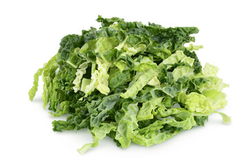 chopped savoy cabbage isolated on white background with clipping path and full depth of field