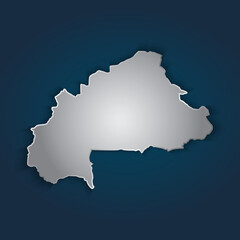 Burkina Faso map 3D metallic silver with chrome, shine gradient on dark blue background. Vector illustration EPS10.