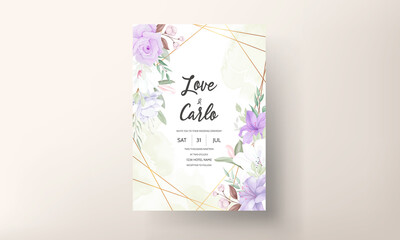 Romantic purple floral wedding invitation card template