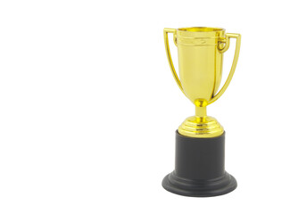 Champion golden trophy cup isolated on white background with copy space for text