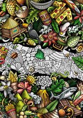 Hawaii hand drawn doodle banner. Cartoon vector detailed poster