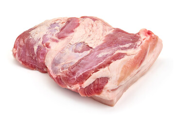 Raw pork breast meat, isolated on white background.
