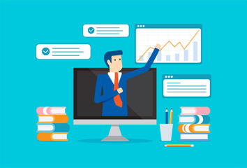 Businessman present their jobs online from computer