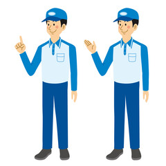 紹介＆説明ポーズをする運送業の男性