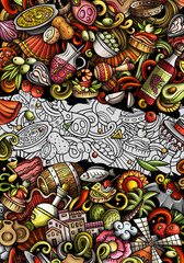 Spain hand drawn doodle banner. Cartoon vector detailed flyer.