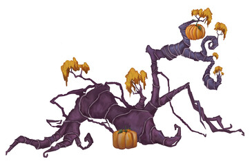 Witch magic tree halloween illustration quality illustration