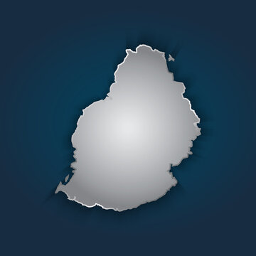 Mauritius map 3D metallic silver with chrome, shine gradient on dark blue background. Vector illustration EPS10.