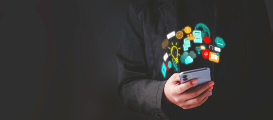 Digital marketing strategy idea concept. Content creator holding a tablet and great creative idea...