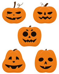 Five cartoon Style Decorative Pumpkins for Halloween.