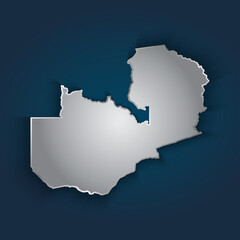 Obraz premium Zambia map 3D metallic silver with chrome, shine gradient on dark blue background. Vector illustration EPS10.