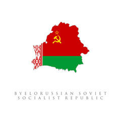 Obraz premium byelorussian soviet socialist republic flag map. isolated on white background