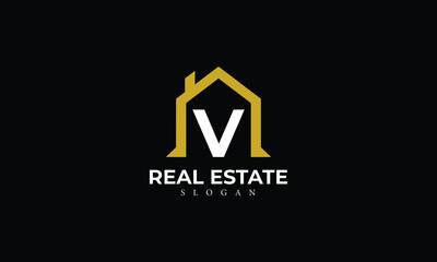 Alphabet V Real Estate Monogram Vector Logo Design, Letter V House Icon Template