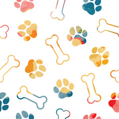 Fototapeta na wymiar Seamless vector pattern with hand drawn water colour animal footprints. Elegant template for fashion prints.
