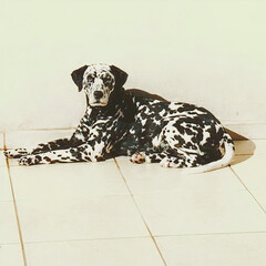 dalmatian dog sitting on the floor