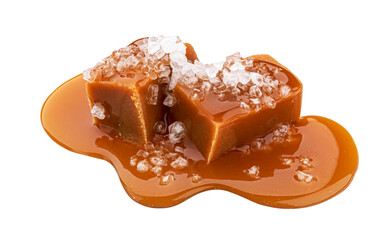 Toffee candies with salt isolated on white background