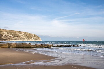 beautiful empty beach in Swanage England 