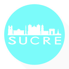 Sucre, Bolivia Round Button City Skyline Design. Silhouette Stamp Vector Travel Tourism.