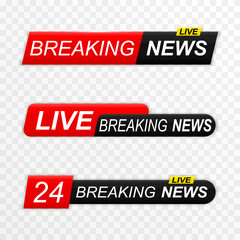 Breaking news background banners set. Breaking news, live broadcast, news screensaver.