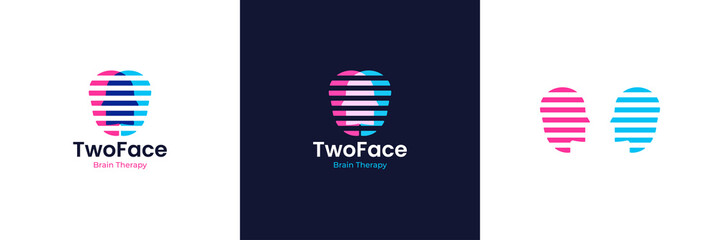 therapy logo design two faces facing each other in the shape of a brain