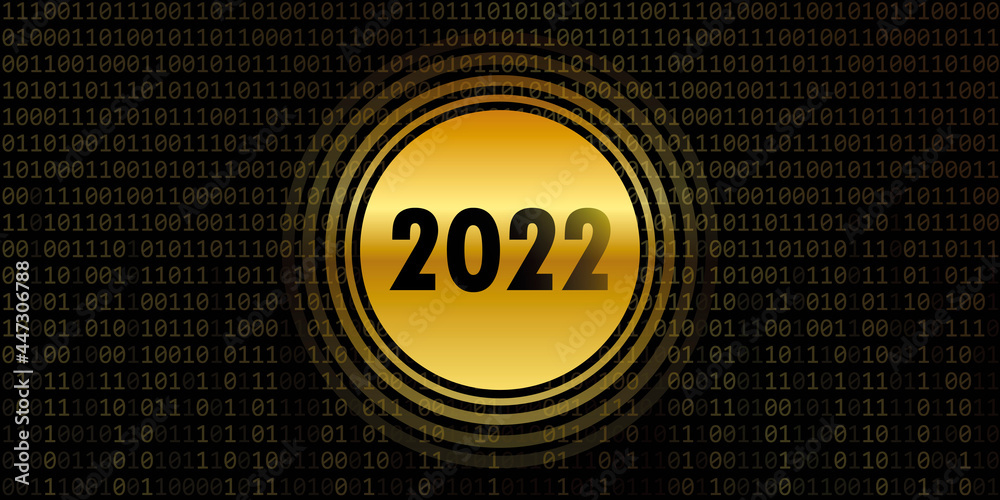 Wall mural 2022 new year on golden binary code background