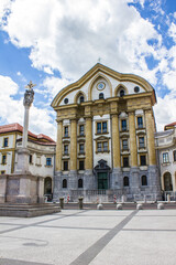 Fototapeta na wymiar View of Ursuline Holy Trinity Church in Congress Square, Ljubljana, Slovenia