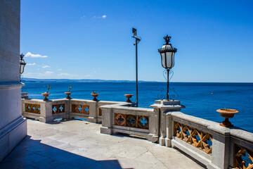 View of Adriatic Sea from Miramare Castle Balcony on a Sunny Day