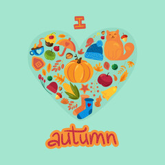 Cartoon autumn lettering. I love autumn