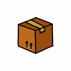 shipping box doodle icon, vector color line illustration