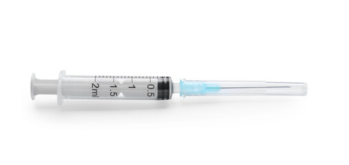 Disposable syringe with needle isolated on white