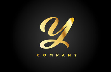 gold golden metal Y alphabet letter logo icon for branding. Creative company design for corporate and lettering