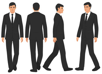 vector illustration, businessman walking in suit, fashion man isolated