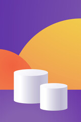 Vector illustration with showcase in minimal style Two white podiums on bright colorful abstract background