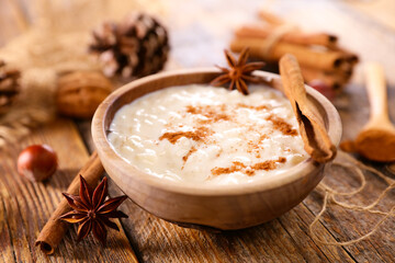 french milk rice dessert with cinnamon- rice pudding