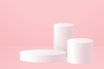 Round platform Vector illustration with copy space White blank product stand on pink pastel background