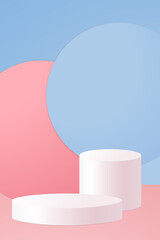 Vector illustration with product platforms in minimal style  Two empty white oval stands on abstract pastel backdrop