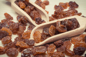 Fresh healthy raisins as source vitamins and minerals. Nutritious eating
