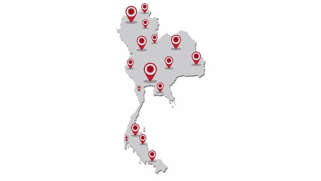 Graphic animation - COVID-19 coronavirus pandemic in Thailand , infection spread around Thailand country map