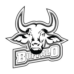 Buffalo Bull line art mascot vector illustration.