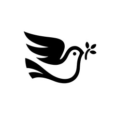Dove icon with olive branch. Peace symbol. Bird sign. Vector illustration.