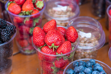 Various fruits for sale, outdoor market. Food