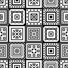 Vector seamless pattern with boho geometrical square elements. Outlines