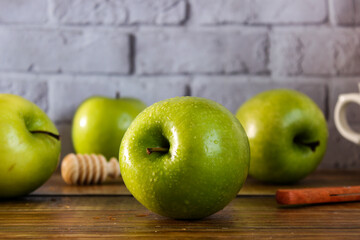 fresh green apples with assorted background