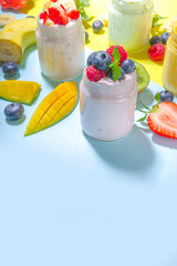 Set of various fruit berry yoghurts