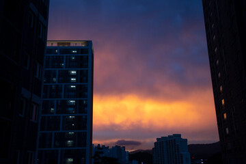 sunset with reddish clouds