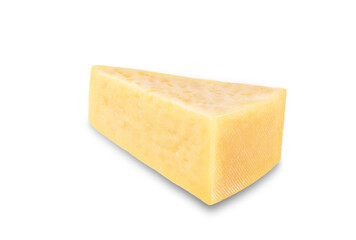Parmesan cheese slice on a white isolated background