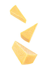 Parmesan cheese slice on a white isolated background