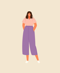 Young fashionable girl in modern casual clothes. Vector illustration